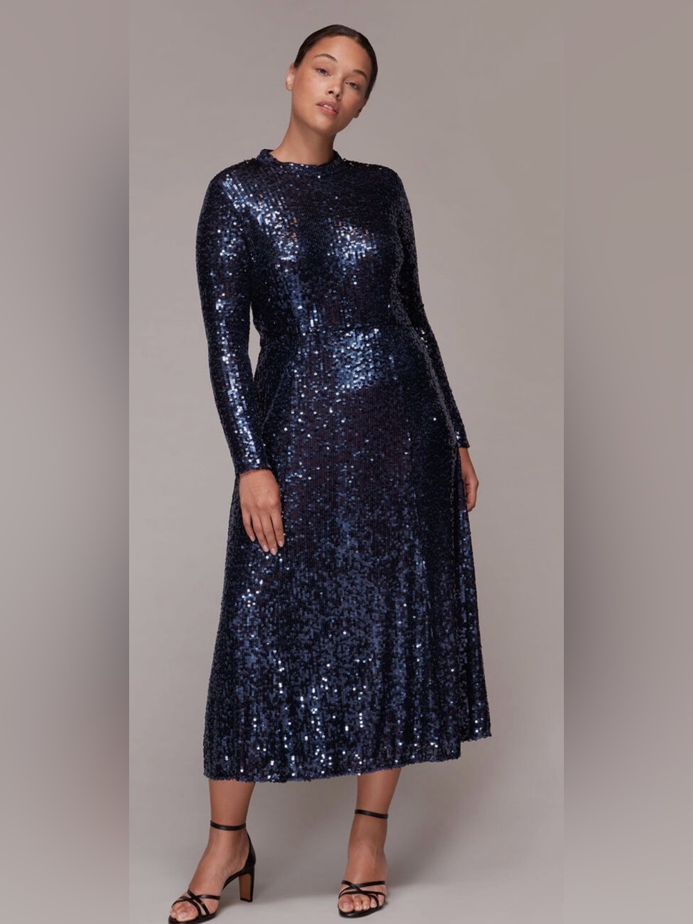 Whistles NWT Size 14 Navy Sequin Long-Sleeve Midi Dress